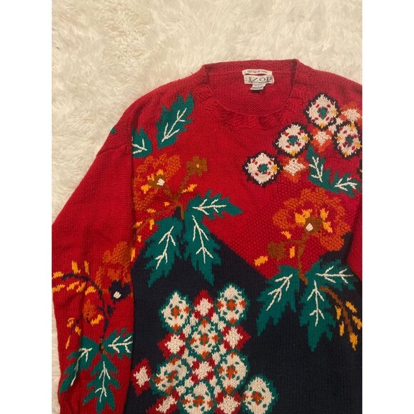 Vintage 90s Izod Men Christmas Cardigan Sweater Knitted by Hand Large Red - Picture 2 of 8